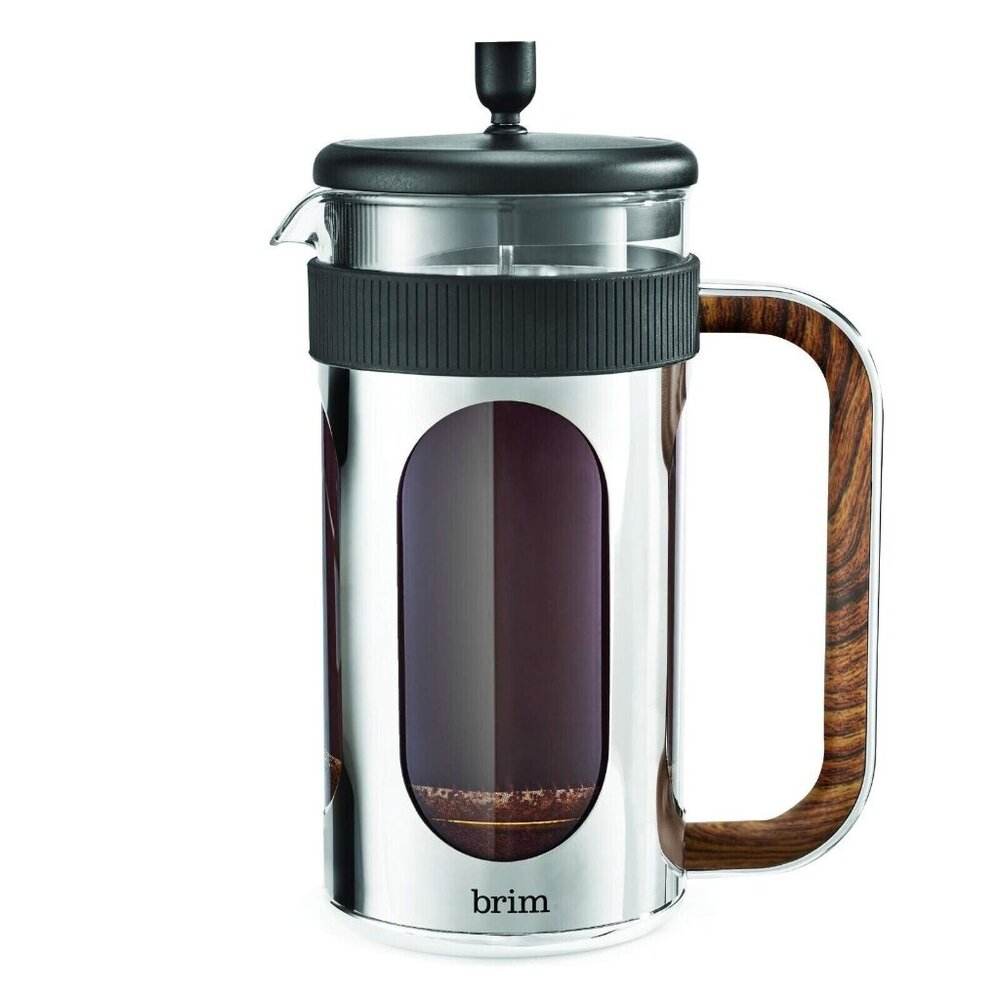 BRIM 8 Cup French Press, Quickly Brew Coffee in Under 5 Minutes, Classic Design